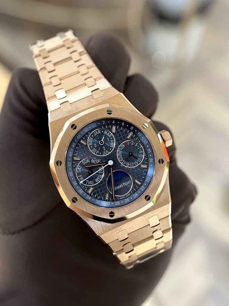 Audemars Piguet Royal Oak 26574OR Rose Gold Watch Blue Dial 41mm