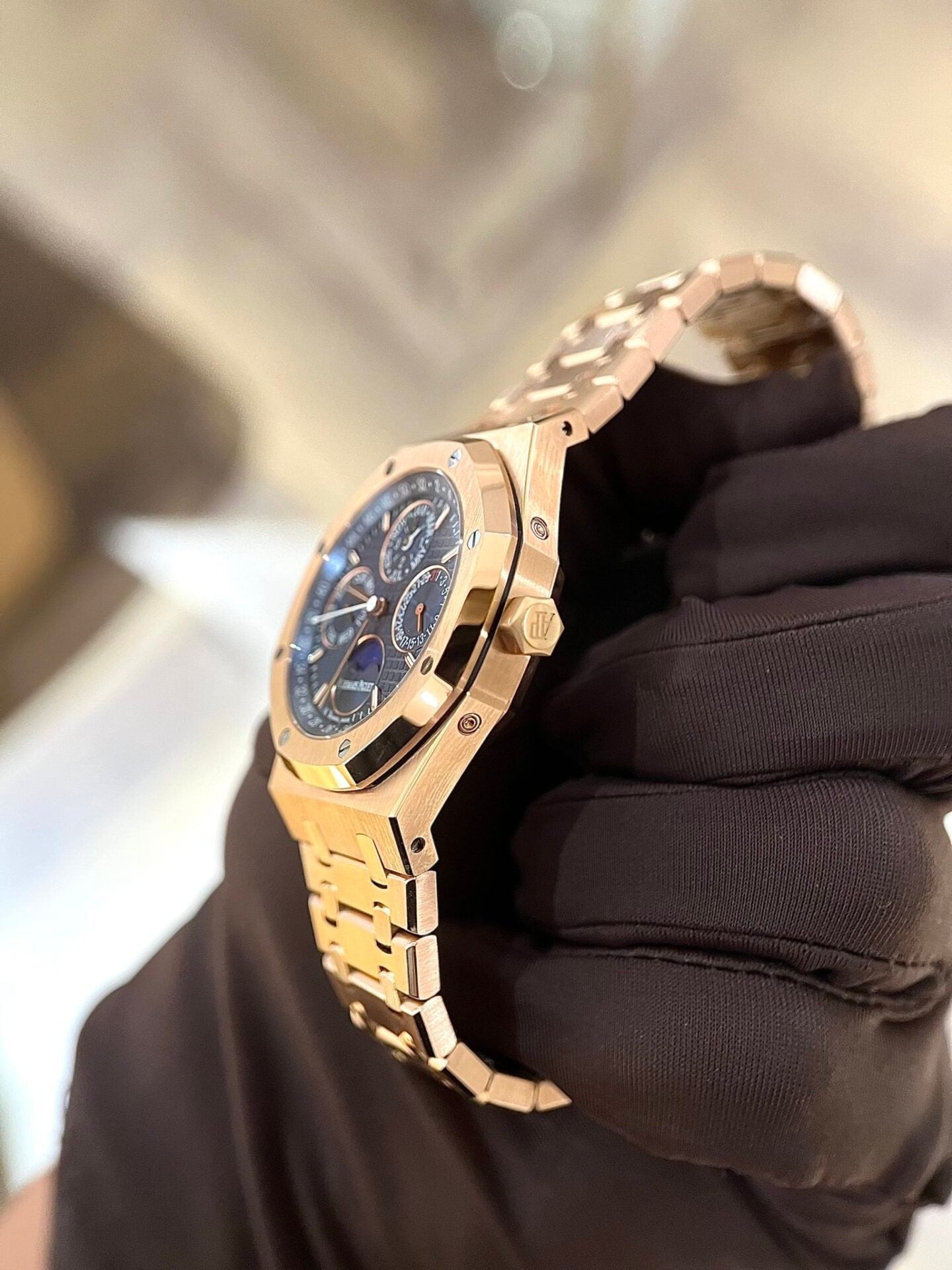 Audemars Piguet Royal Oak 26574OR Rose Gold Watch Blue Dial 41mm