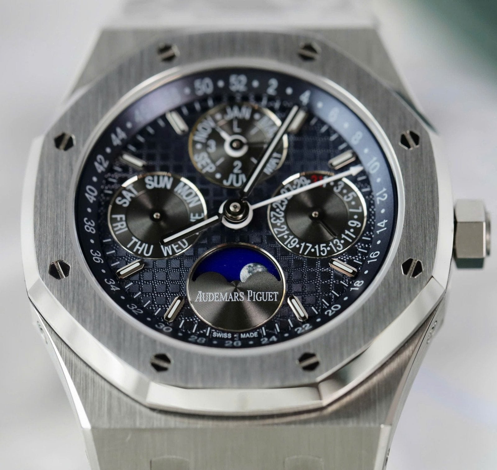 Audemars Piguet Royal Oak 26574TI Watch Blue Dial Metal Wire 41mm