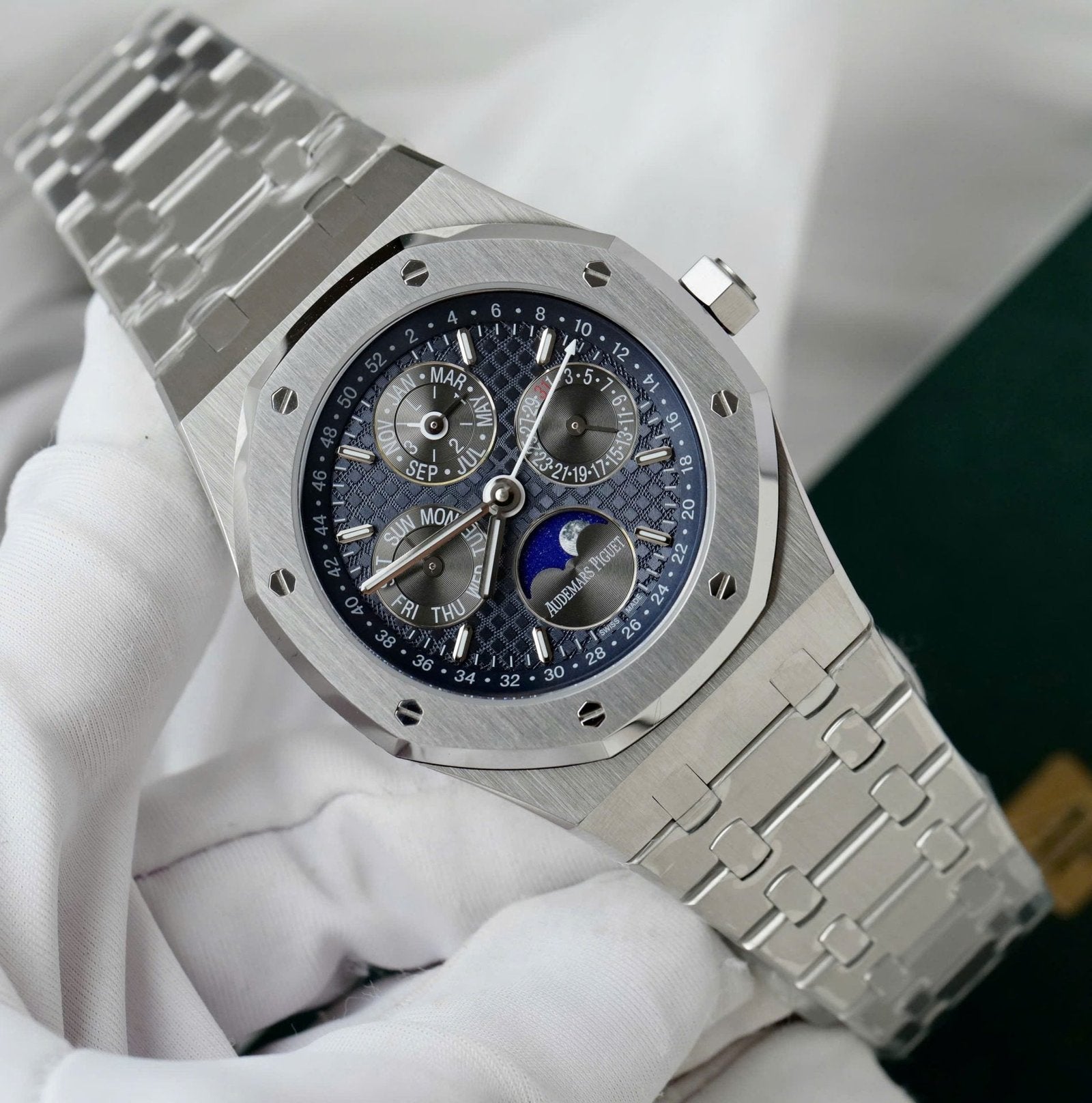 Audemars Piguet Royal Oak 26574TI Watch Blue Dial Metal Wire 41mm