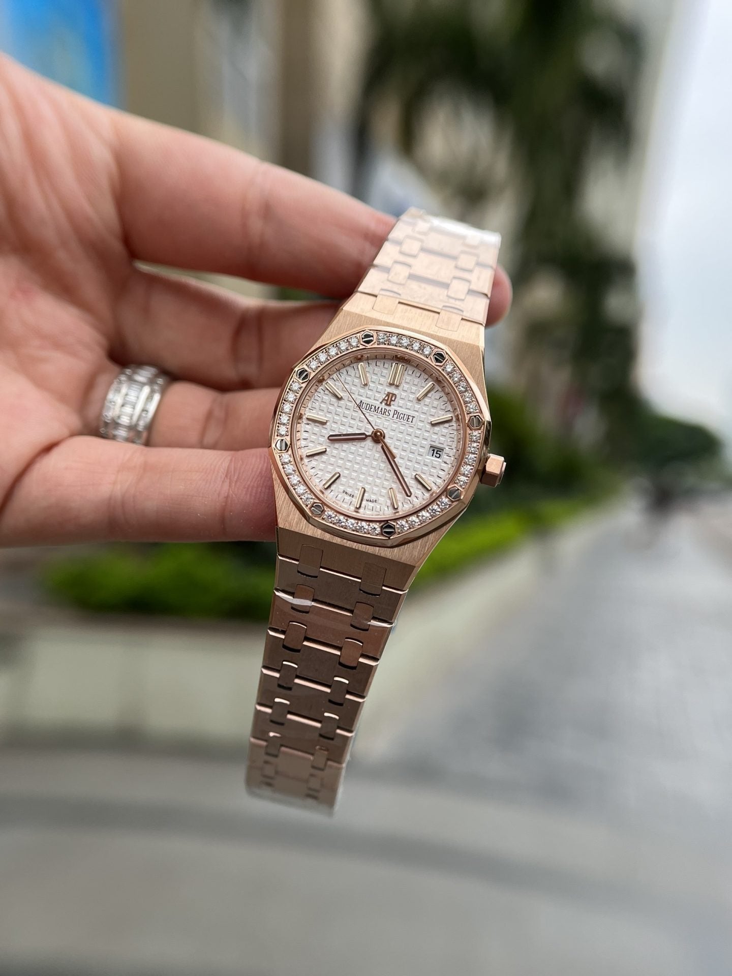 Audemars Piguet Watch Royal Oak Rose Gold White Dial 34mm