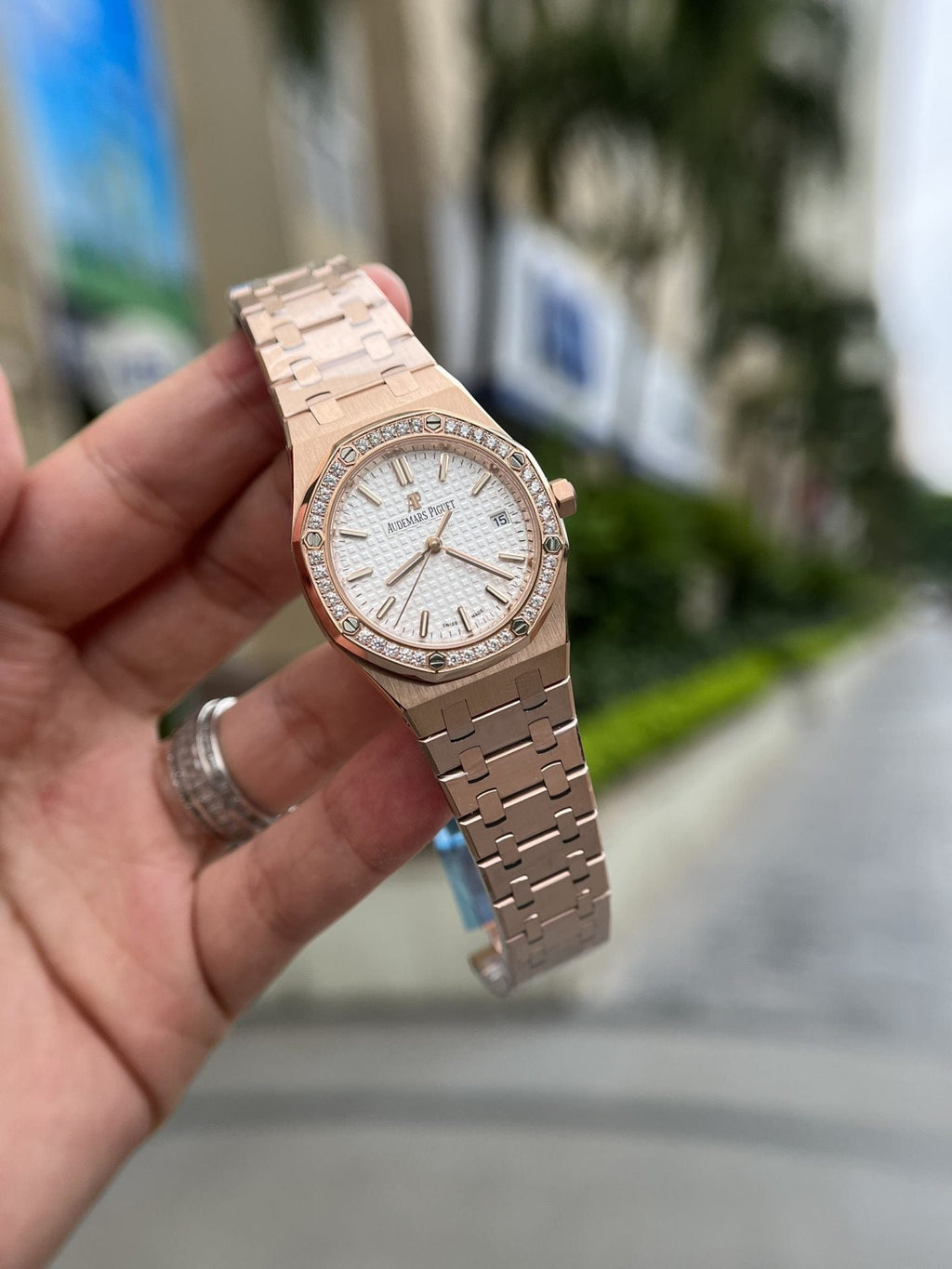 Audemars Piguet Watch Royal Oak Rose Gold White Dial 34mm