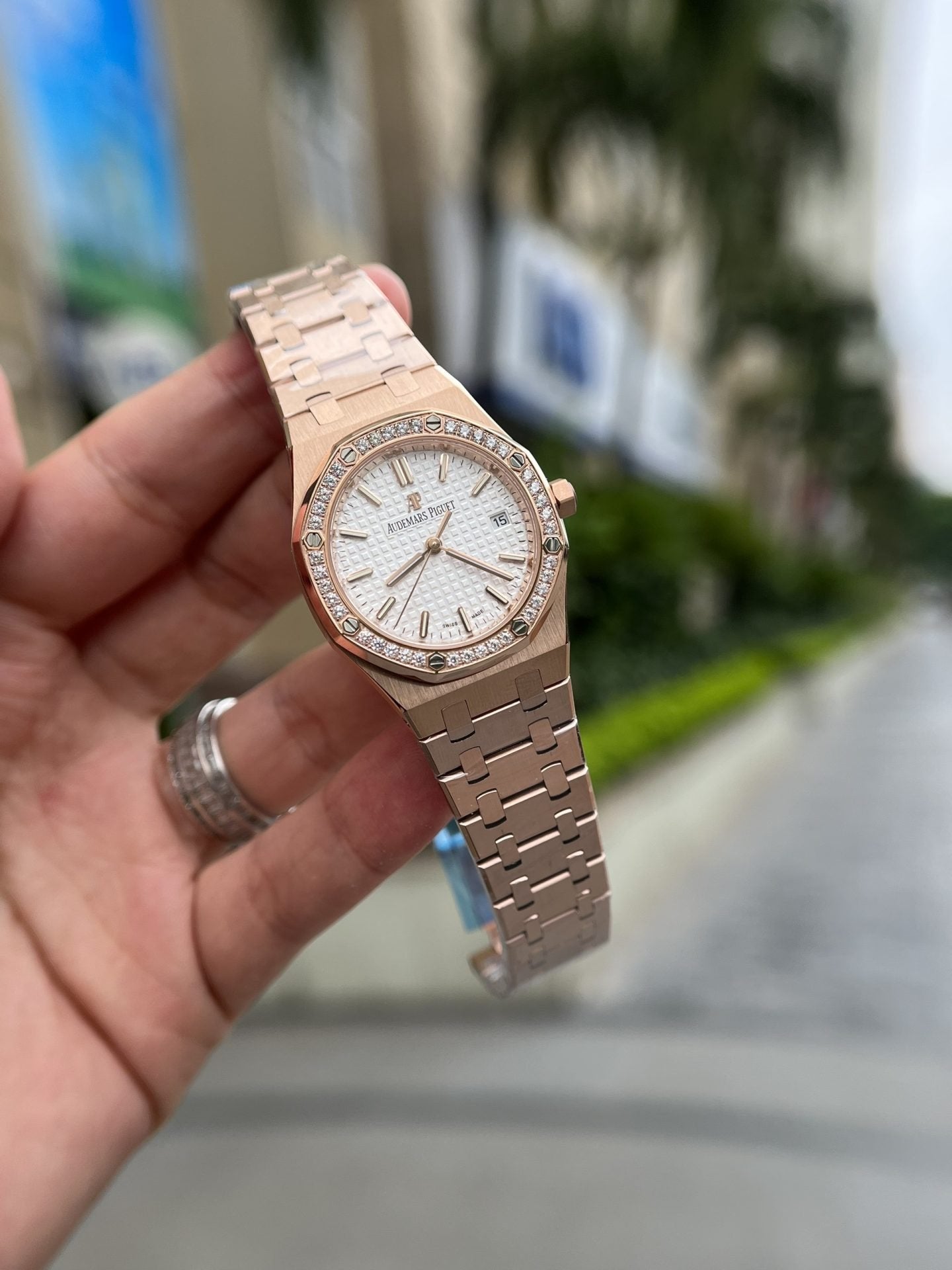 Audemars Piguet Watch Royal Oak Rose Gold White Dial 34mm