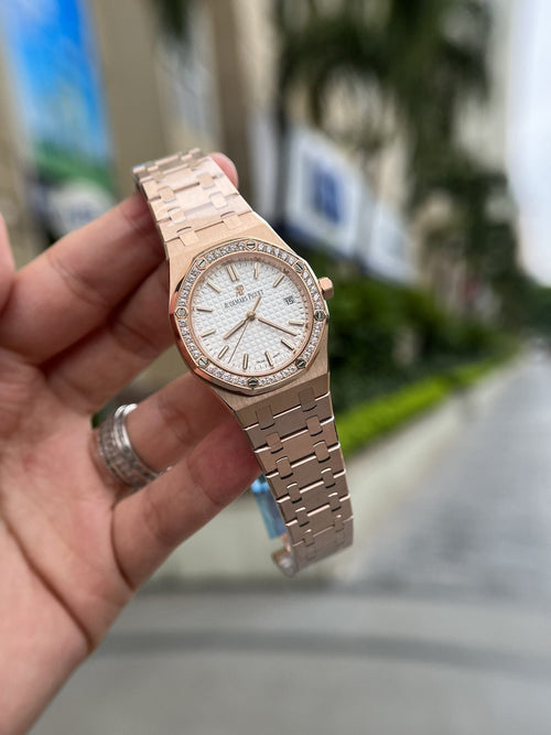 Audemars Piguet Watch Royal Oak Rose Gold White Dial 34mm