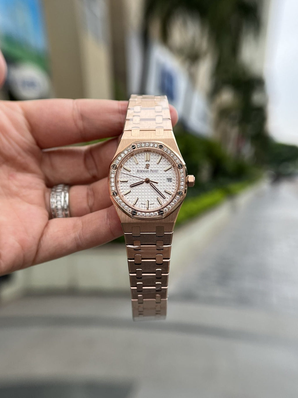 Audemars Piguet Watch Royal Oak Rose Gold White Dial 34mm