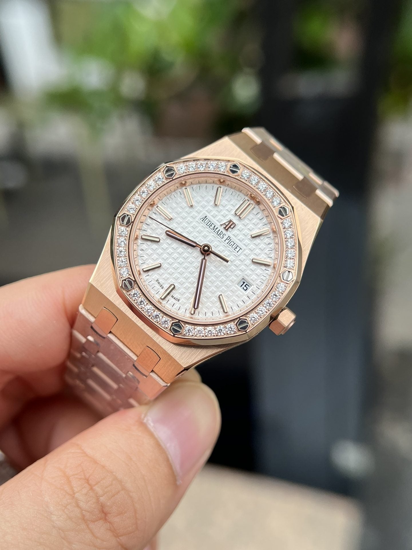 Audemars Piguet Watch Royal Oak Rose Gold White Dial 34mm