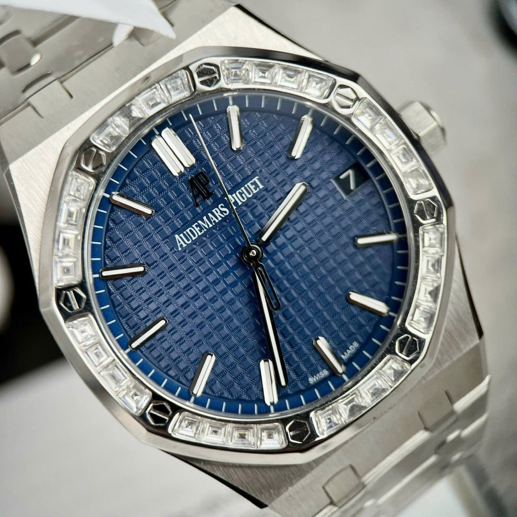 Audemars Piguet Watch Royal Oak 15500 Dial Blue Moissanite Diamonds 41mm