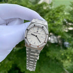 Audemars Piguet Royal Oak Women White Dial Bezel Diamonds Moissanite 34mm