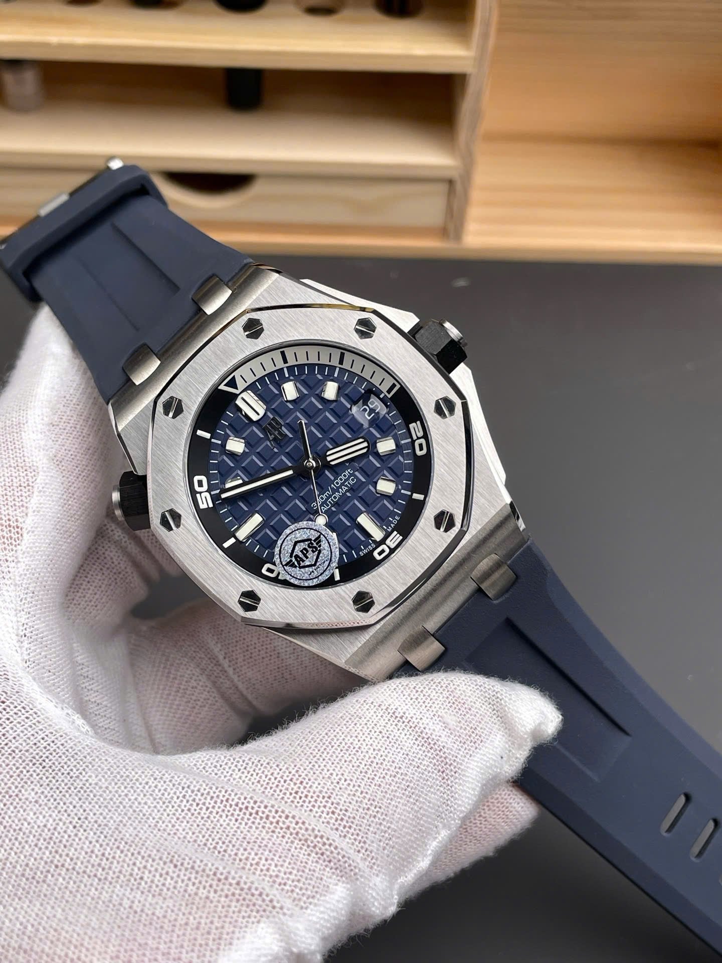 Audemars Piguet Watch Royal Oak Offshore 15720ST Blue Rubber Strap 42mm
