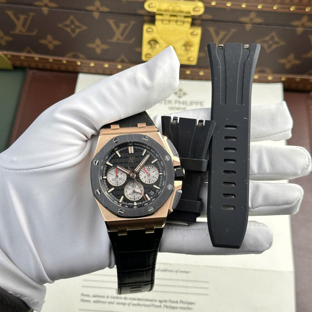Audemars Piguet Royal Oak Offshore Chronograph 26420 Rose Gold Watch Black Dial 43mm