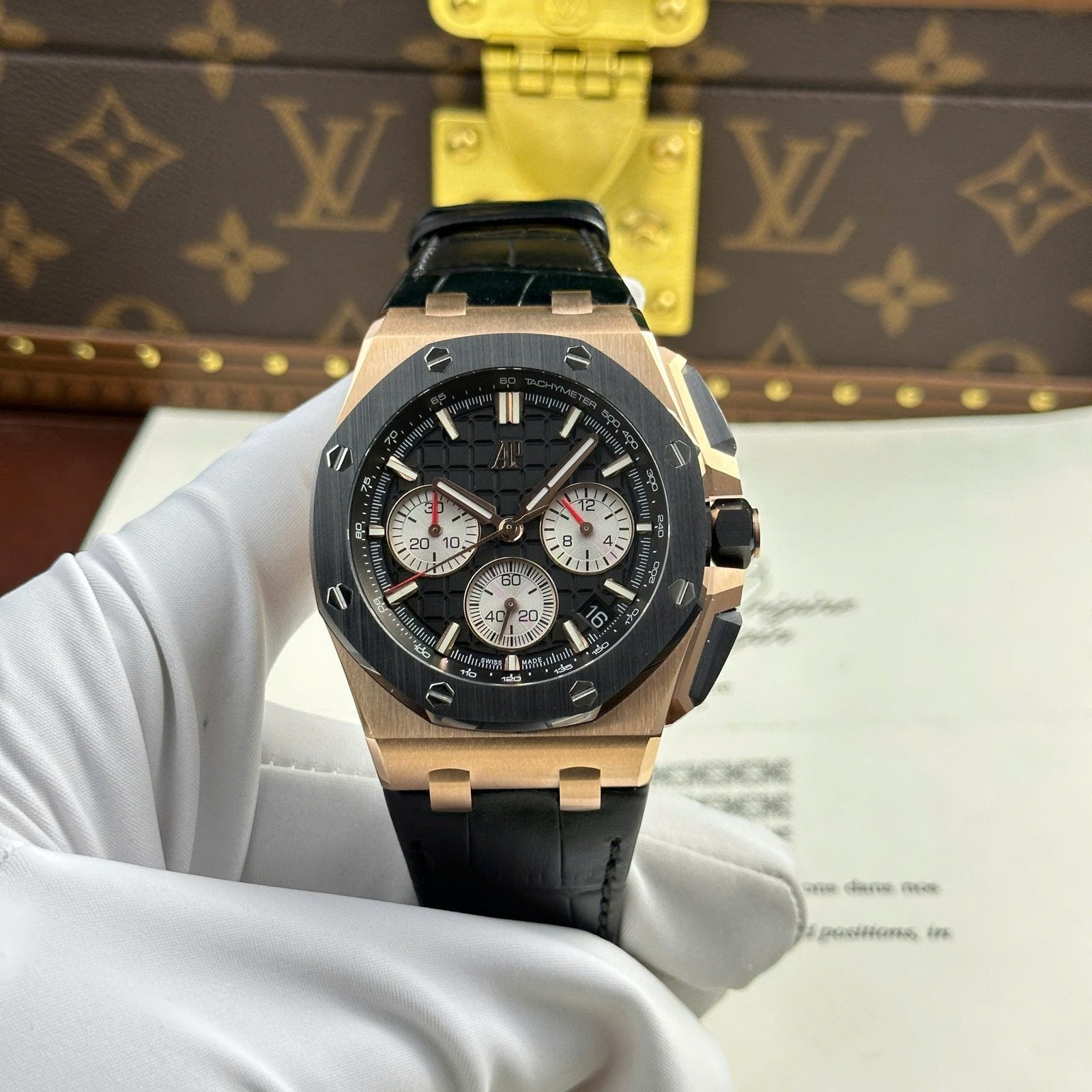 Audemars Piguet Royal Oak Offshore Chronograph 26420 Rose Gold Watch Black Dial 43mm