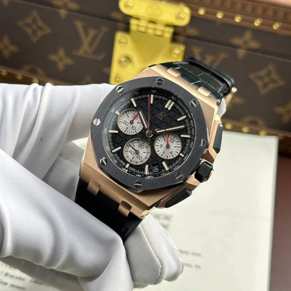 Audemars Piguet Royal Oak Offshore Chronograph 26420 Rose Gold Watch Black Dial 43mm