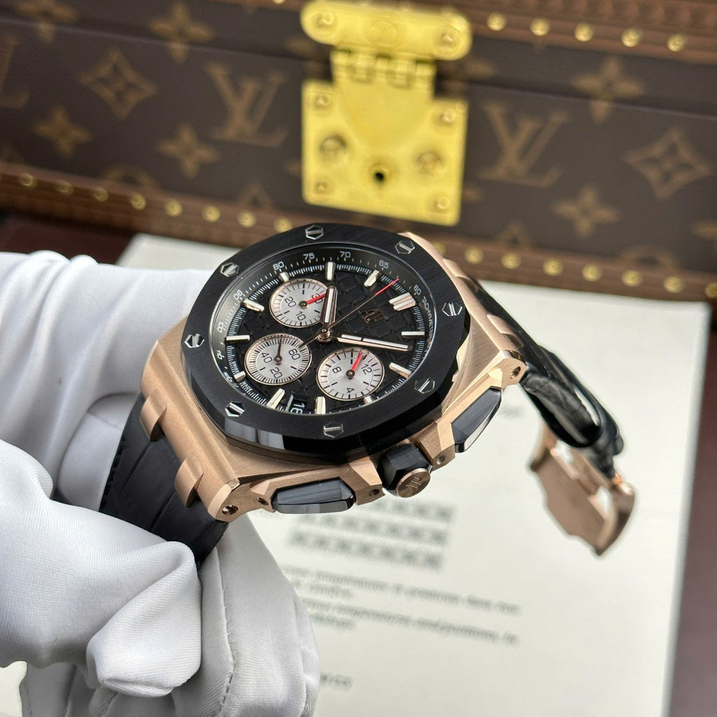 Audemars Piguet Royal Oak Offshore Chronograph 26420 Rose Gold Watch Black Dial 43mm