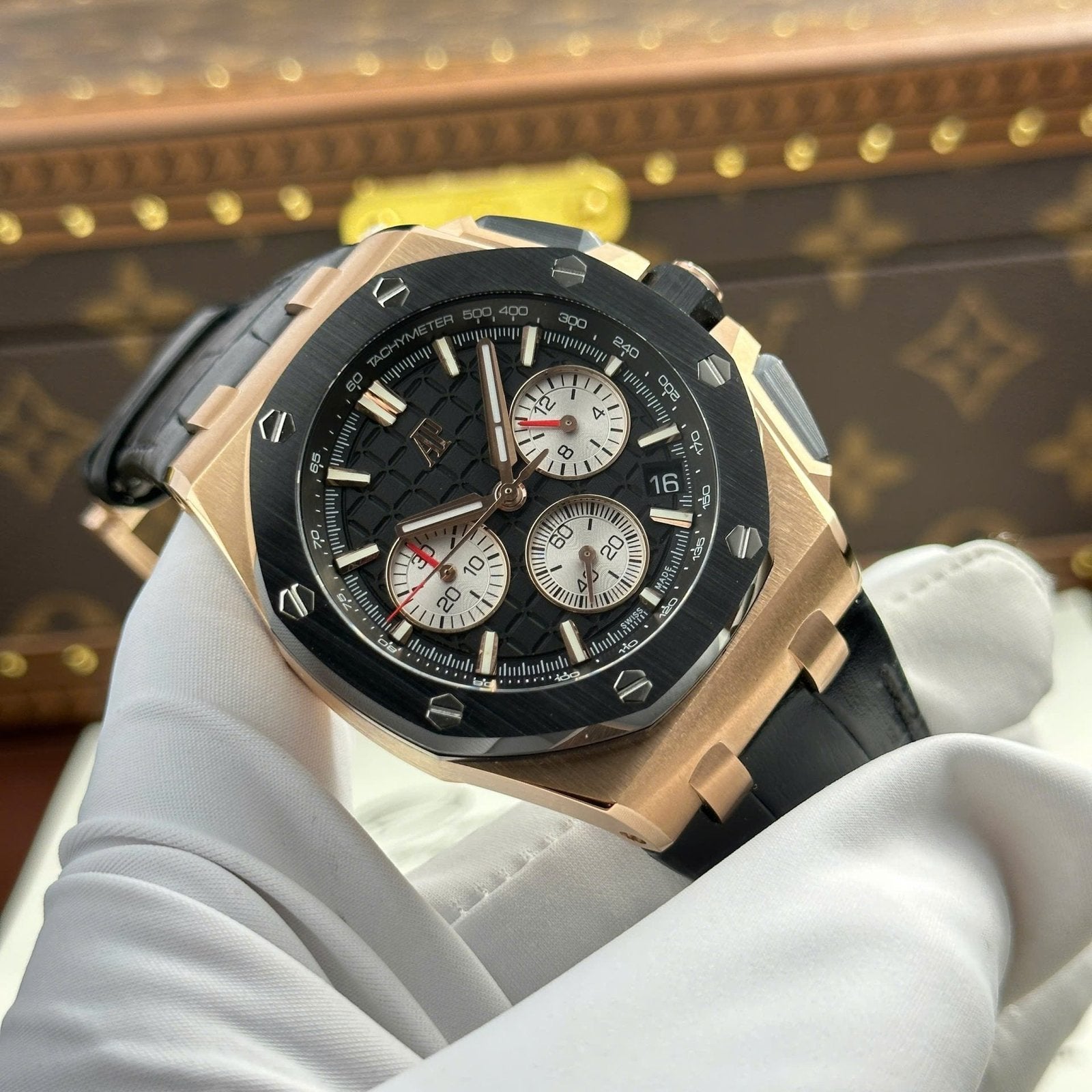 Audemars Piguet Royal Oak Offshore Chronograph 26420 Rose Gold Watch Black Dial 43mm