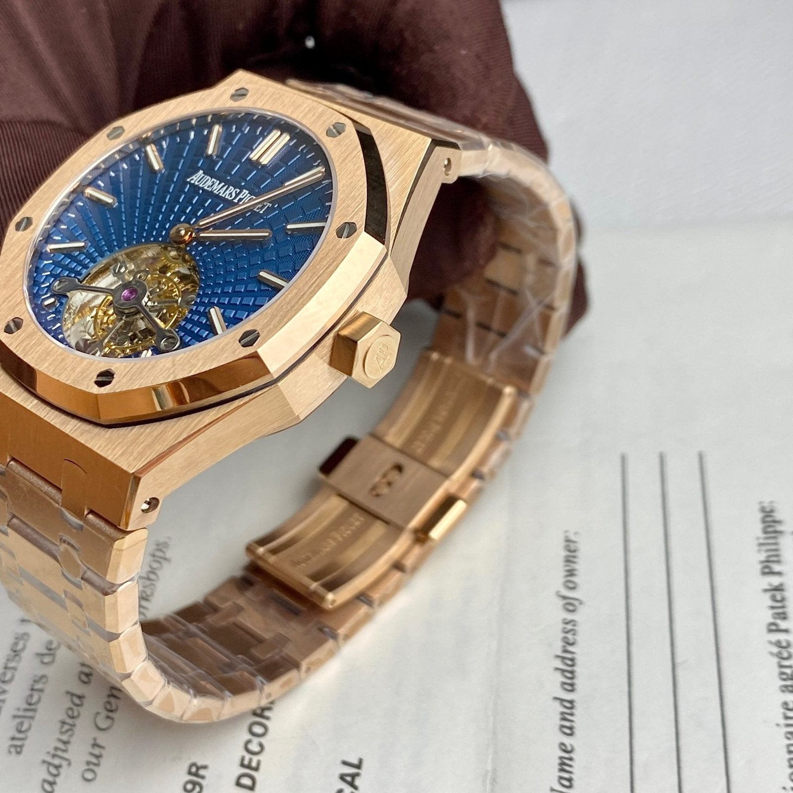 Audemars Piguet Watch Royal Oak Tourbillon Rose Gold 26522OR Dial Blue 41mm