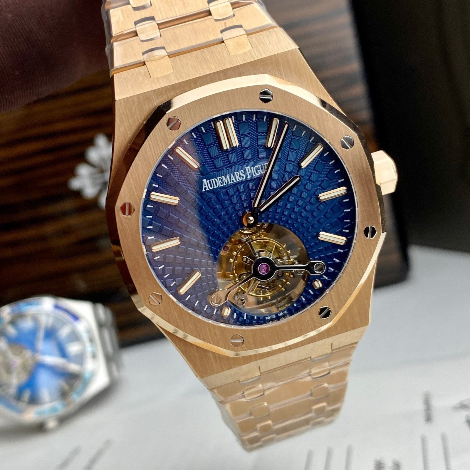Audemars Piguet Watch Royal Oak Tourbillon Rose Gold 26522OR Dial Blue 41mm