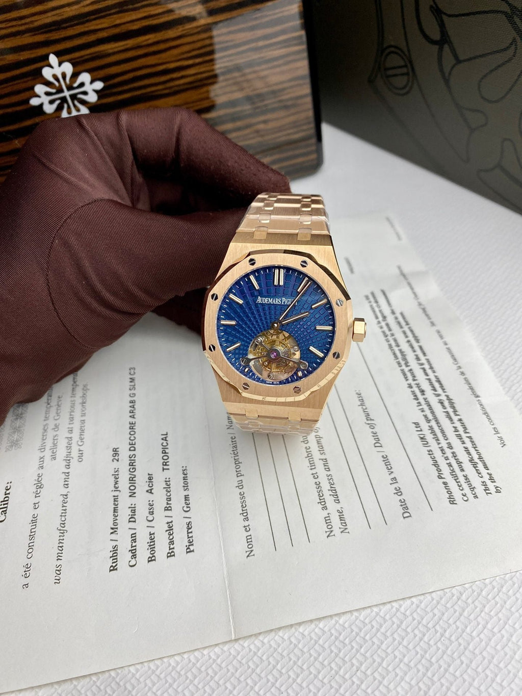 Audemars Piguet Watch Royal Oak Tourbillon Rose Gold 26522OR Dial Blue 41mm
