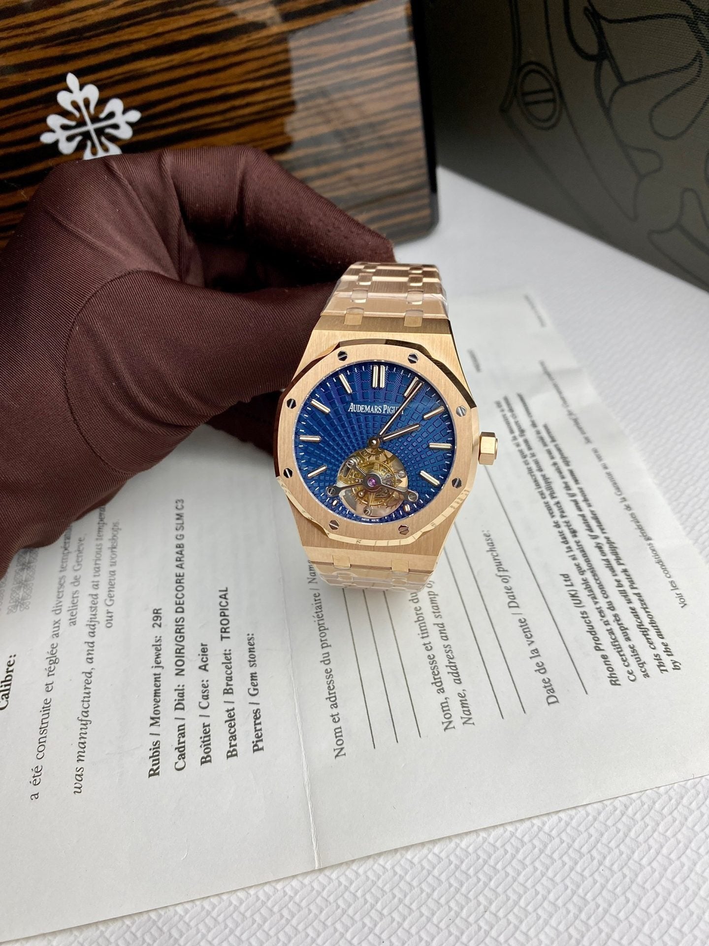 Audemars Piguet Watch Royal Oak Tourbillon Rose Gold 26522OR Dial Blue 41mm