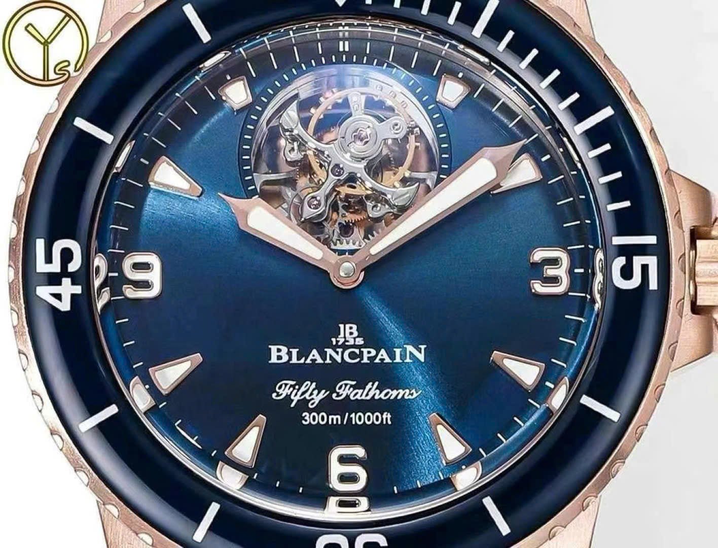 Blancpain Fifty Fathoms Tourbillon 8 Jours Watch Rose Gold Blue Dial 45mm