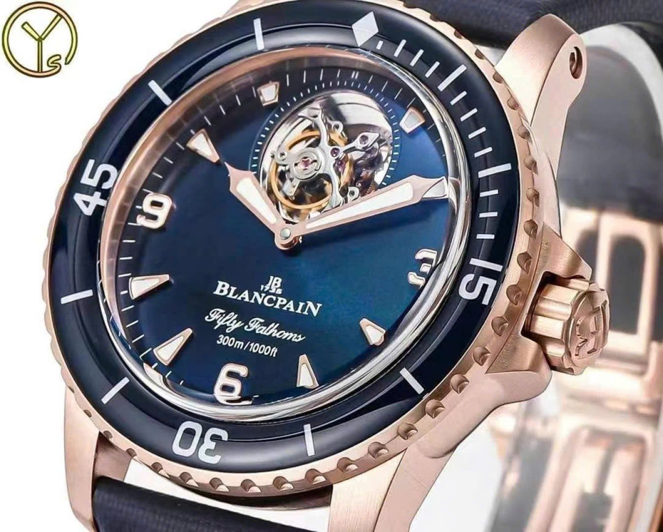 Blancpain Fifty Fathoms Tourbillon 8 Jours Watch Rose Gold Blue Dial 45mm