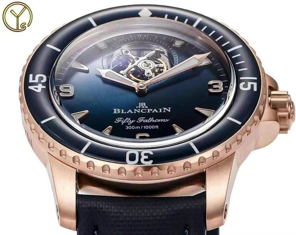 Blancpain Fifty Fathoms Tourbillon 8 Jours Watch Rose Gold Blue Dial 45mm