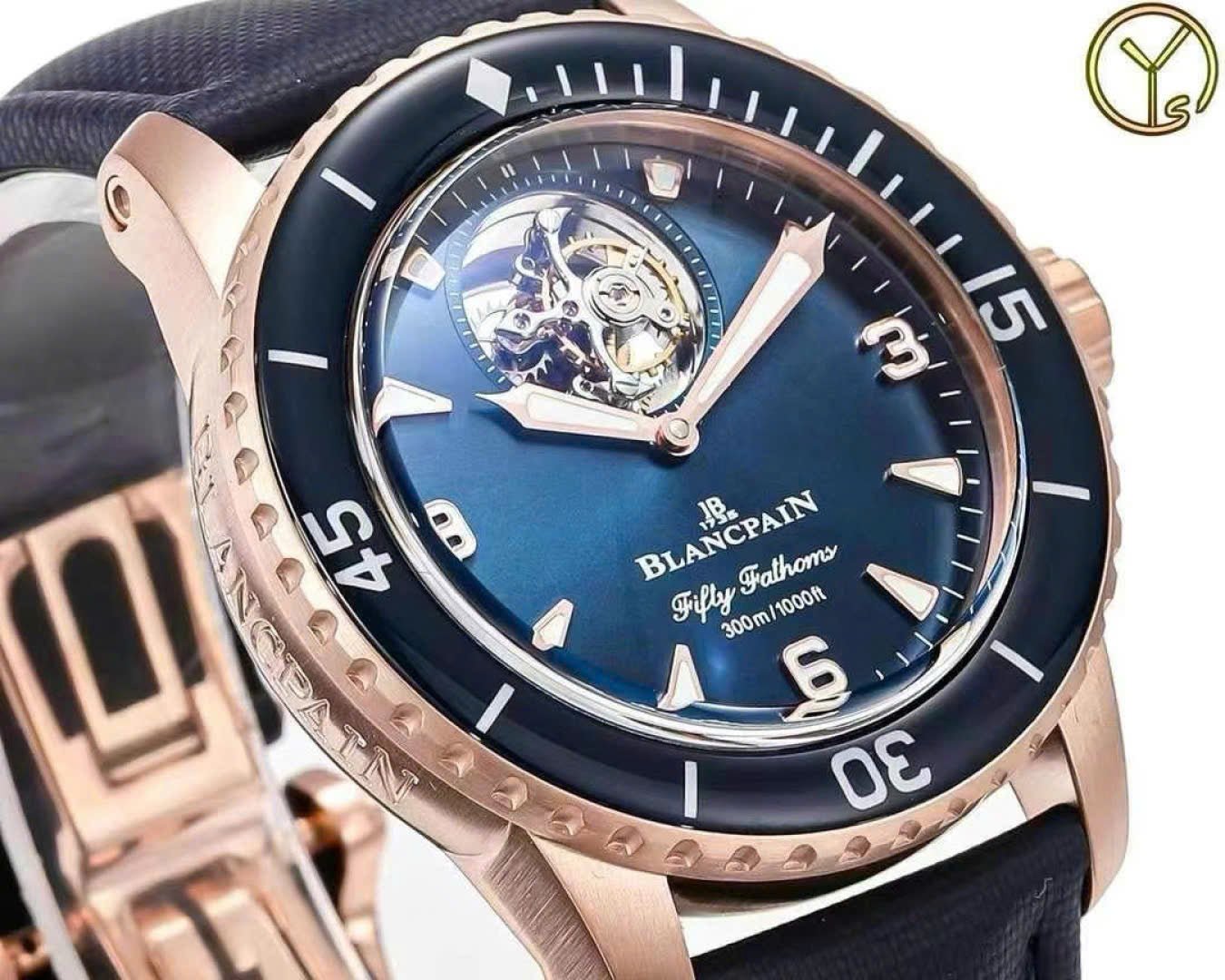 Blancpain Fifty Fathoms Tourbillon 8 Jours Watch Rose Gold Blue Dial 45mm