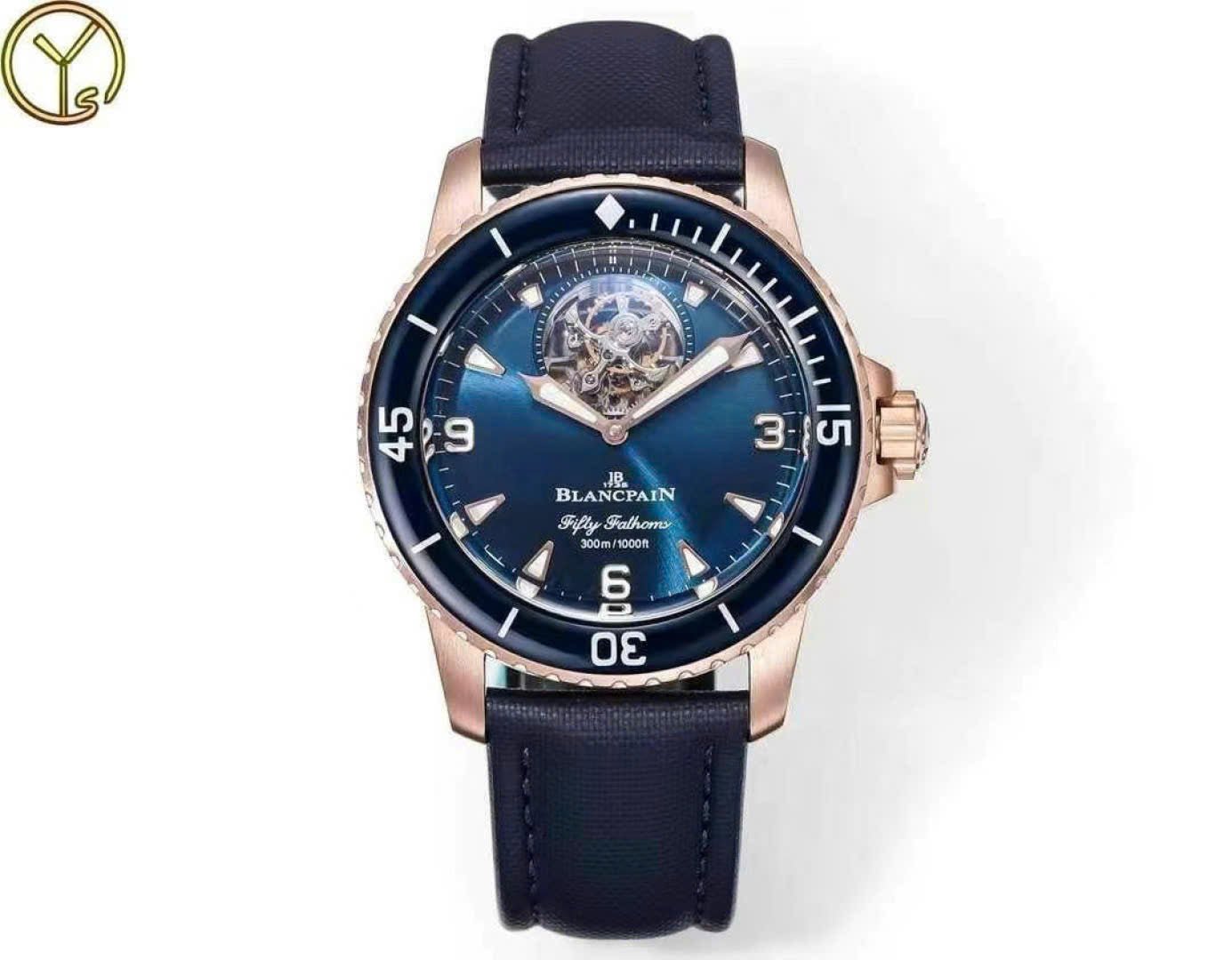 Blancpain Fifty Fathoms Tourbillon 8 Jours Watch Rose Gold Blue Dial 45mm
