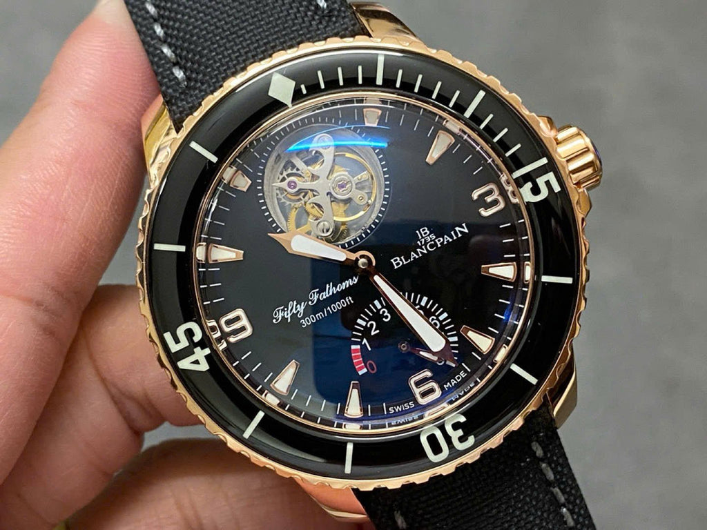 Blancpain Fifty Fathoms Tourbillon 8 Jours Watch Rose Gold Black Dial 45mm