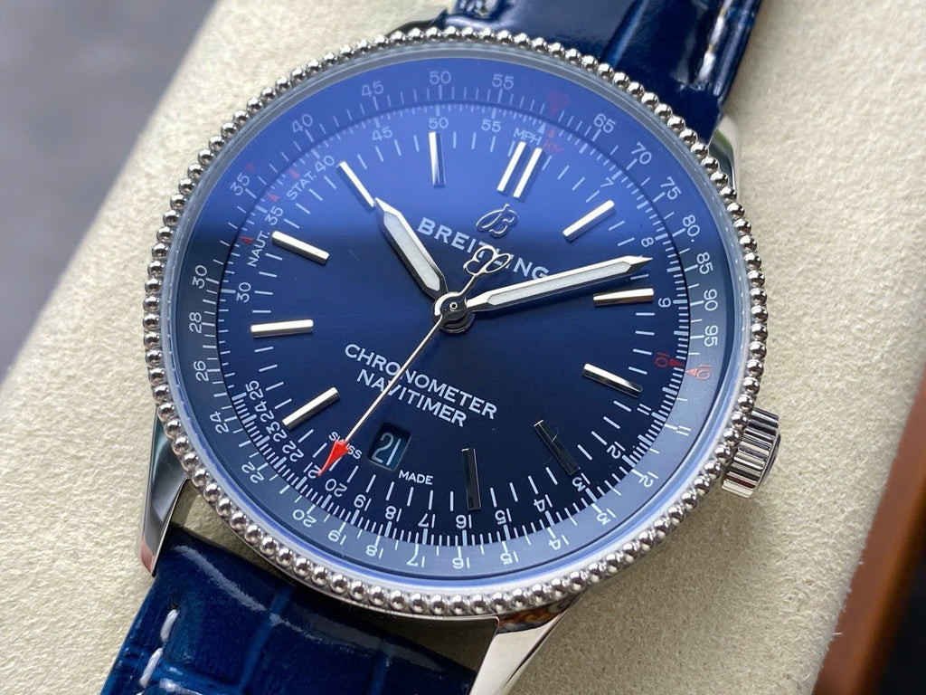 Breitling Navitimer Watch Blue Leather Strap 41mm