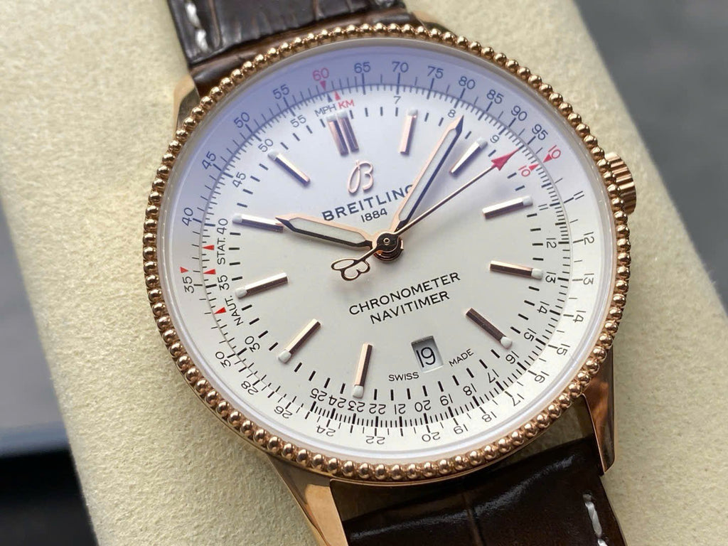 Breitling Navitimer Rose Gold White Dial Watch 41mm