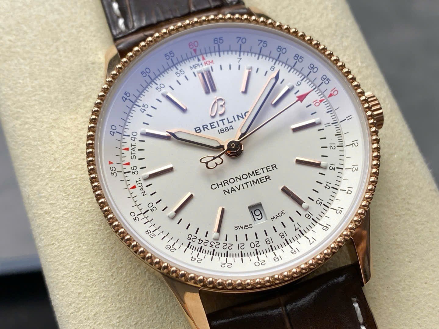 Breitling Navitimer Rose Gold White Dial Watch 41mm