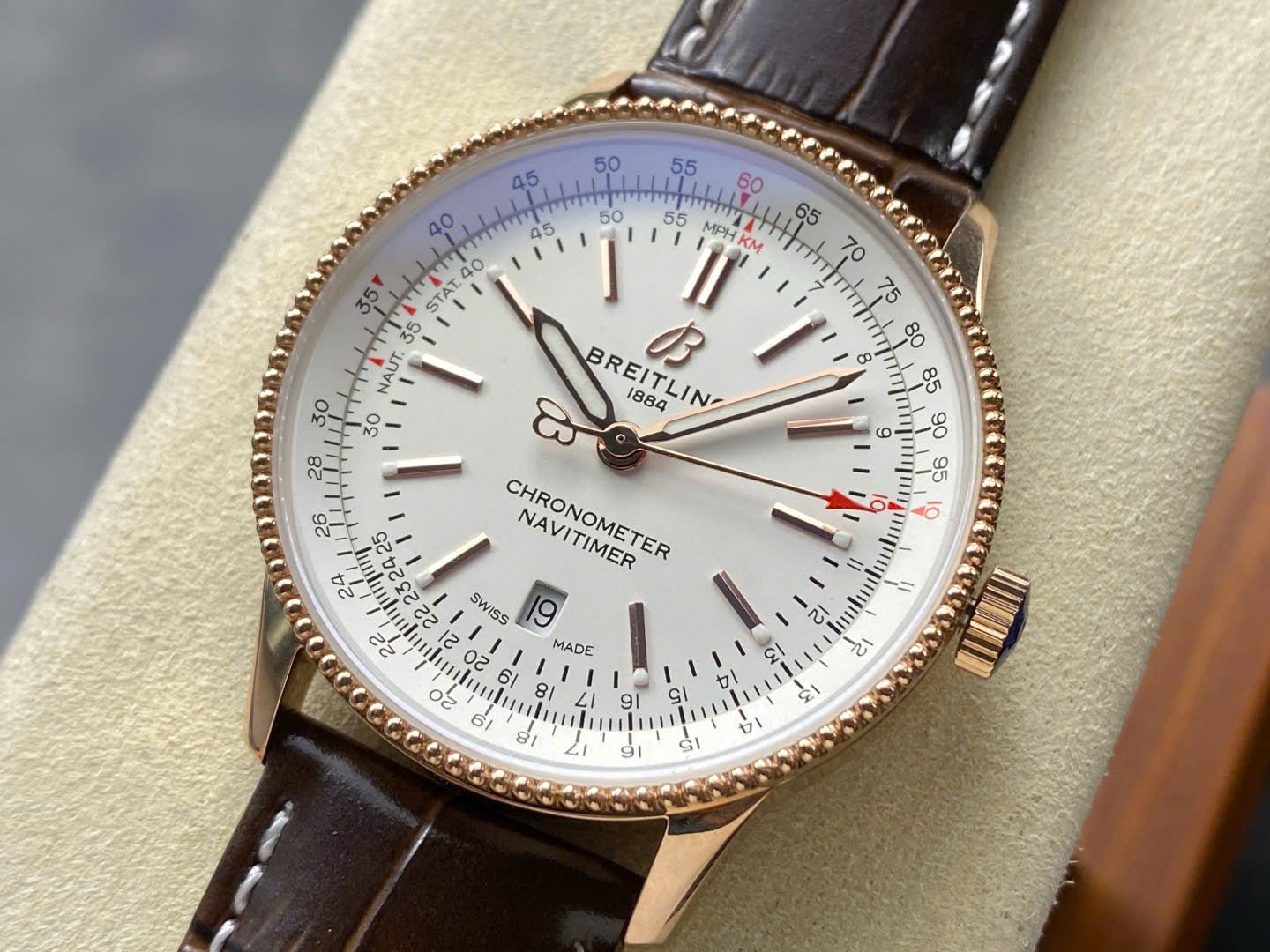 Breitling Navitimer Rose Gold White Dial Watch 41mm