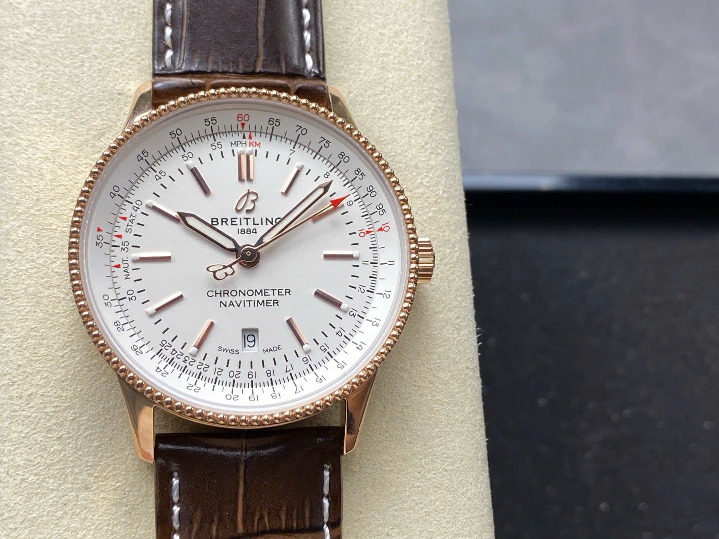 Breitling Navitimer Rose Gold White Dial Watch 41mm