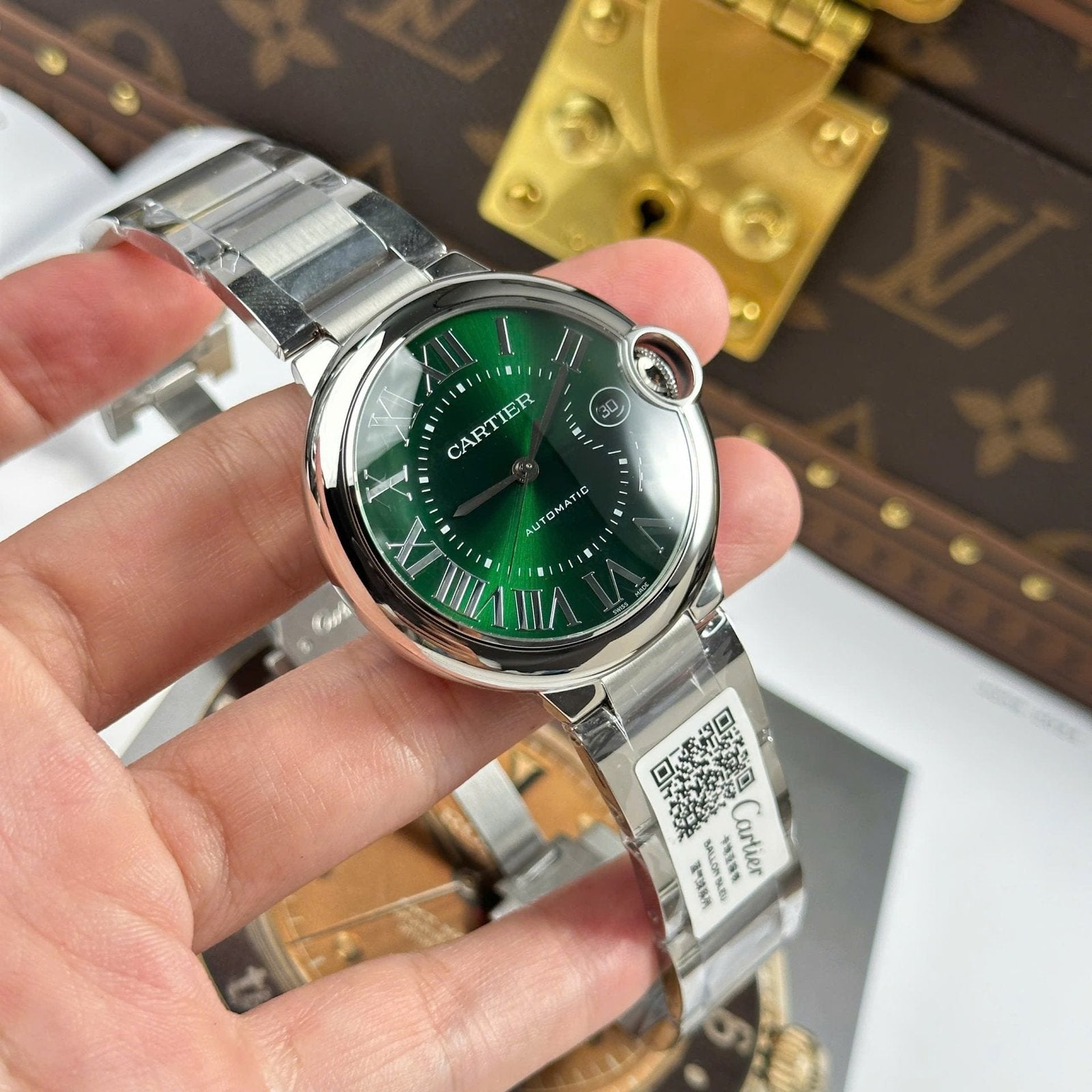 Cartier Ballon Bleu Watch Green Dial Metal Wire 40mm