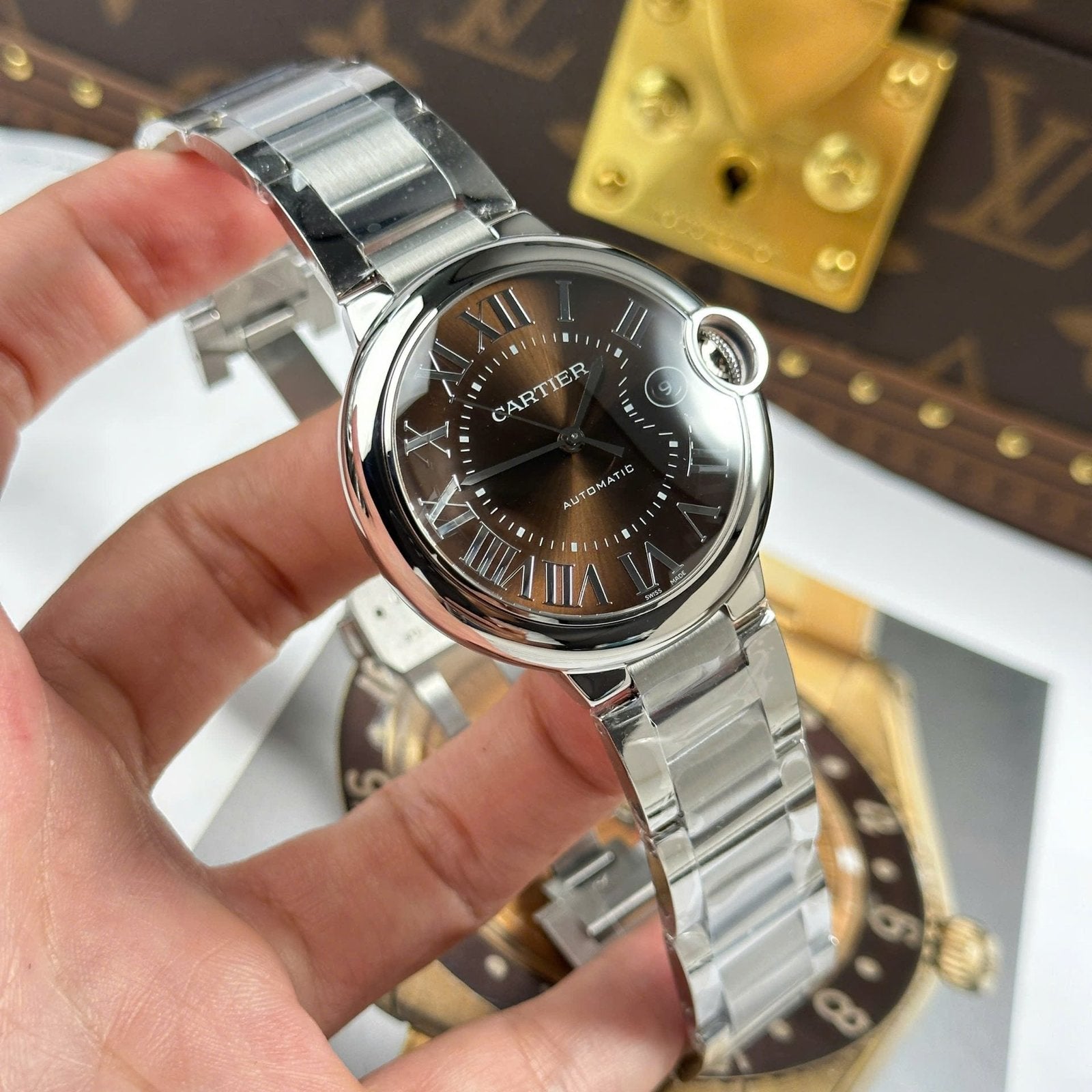 Cartier Ballon Bleu Watch Brown Dial Metal Wire 40mm