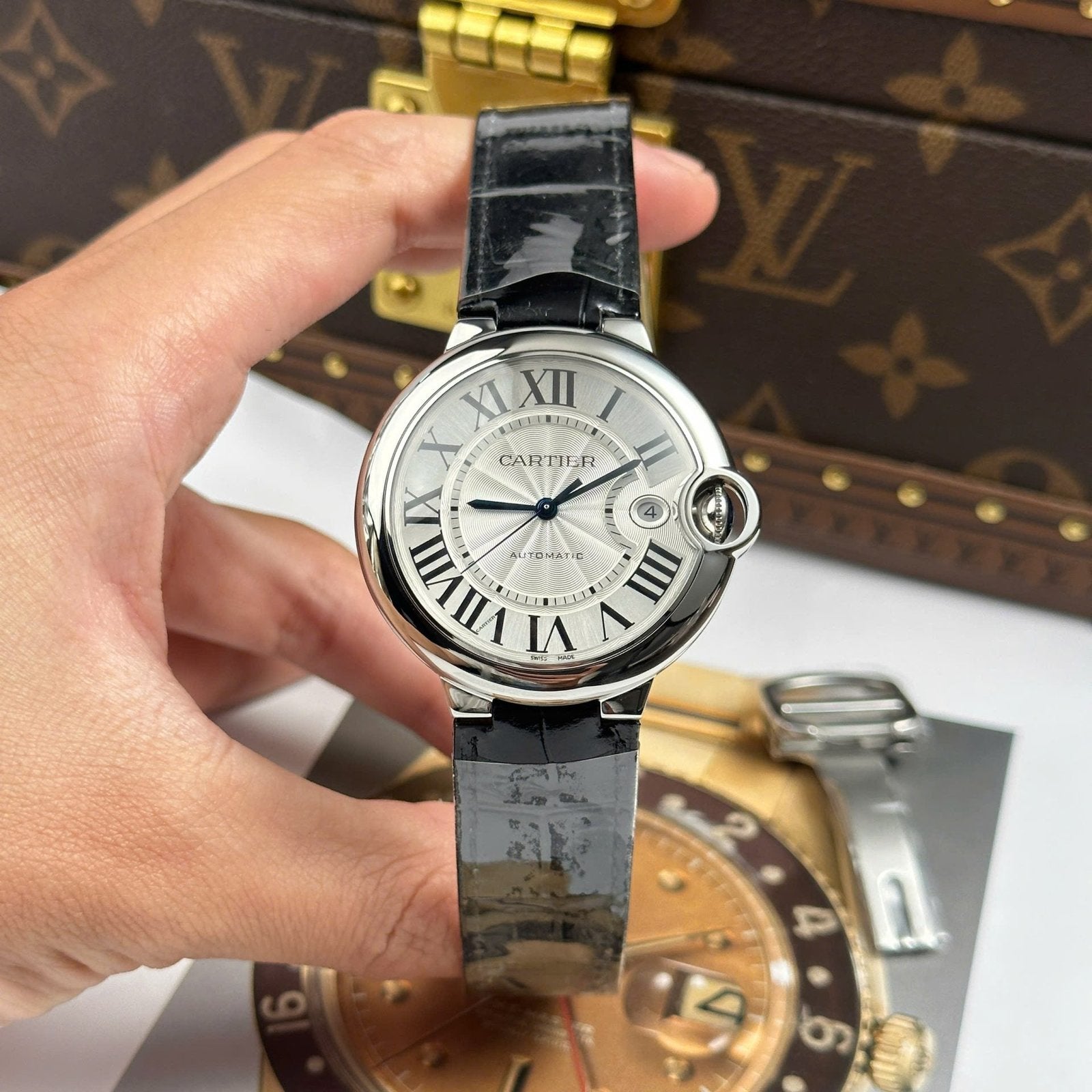 Cartier Ballon Bleu Watch White Dial Leather Strap 40mm