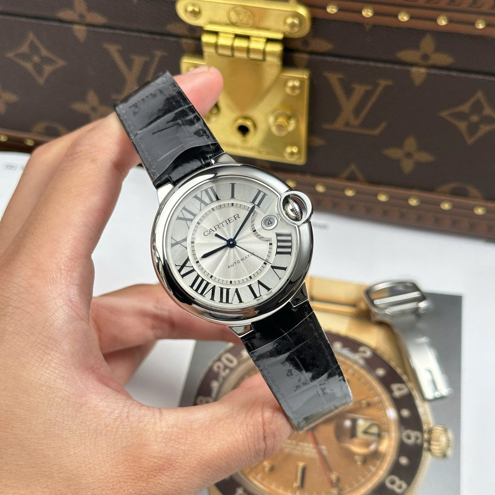Cartier Ballon Bleu Watch White Dial Leather Strap 40mm
