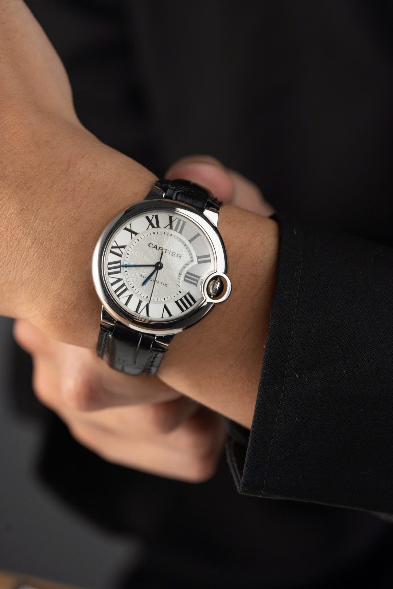 Cartier Ballon Bleu Watch White Dial Leather Strap 36mm