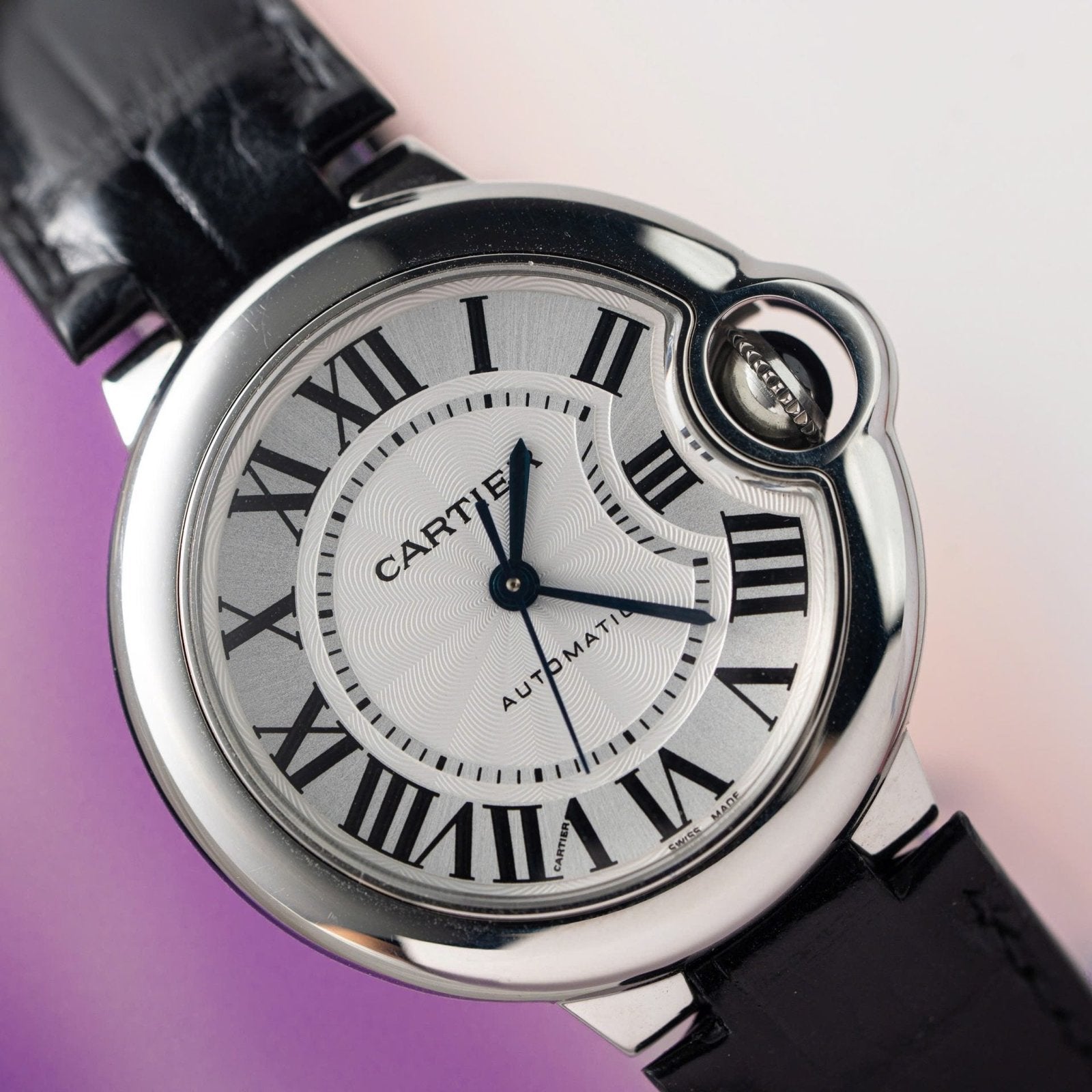 Cartier Ballon Bleu Watch White Dial Leather Strap 36mm