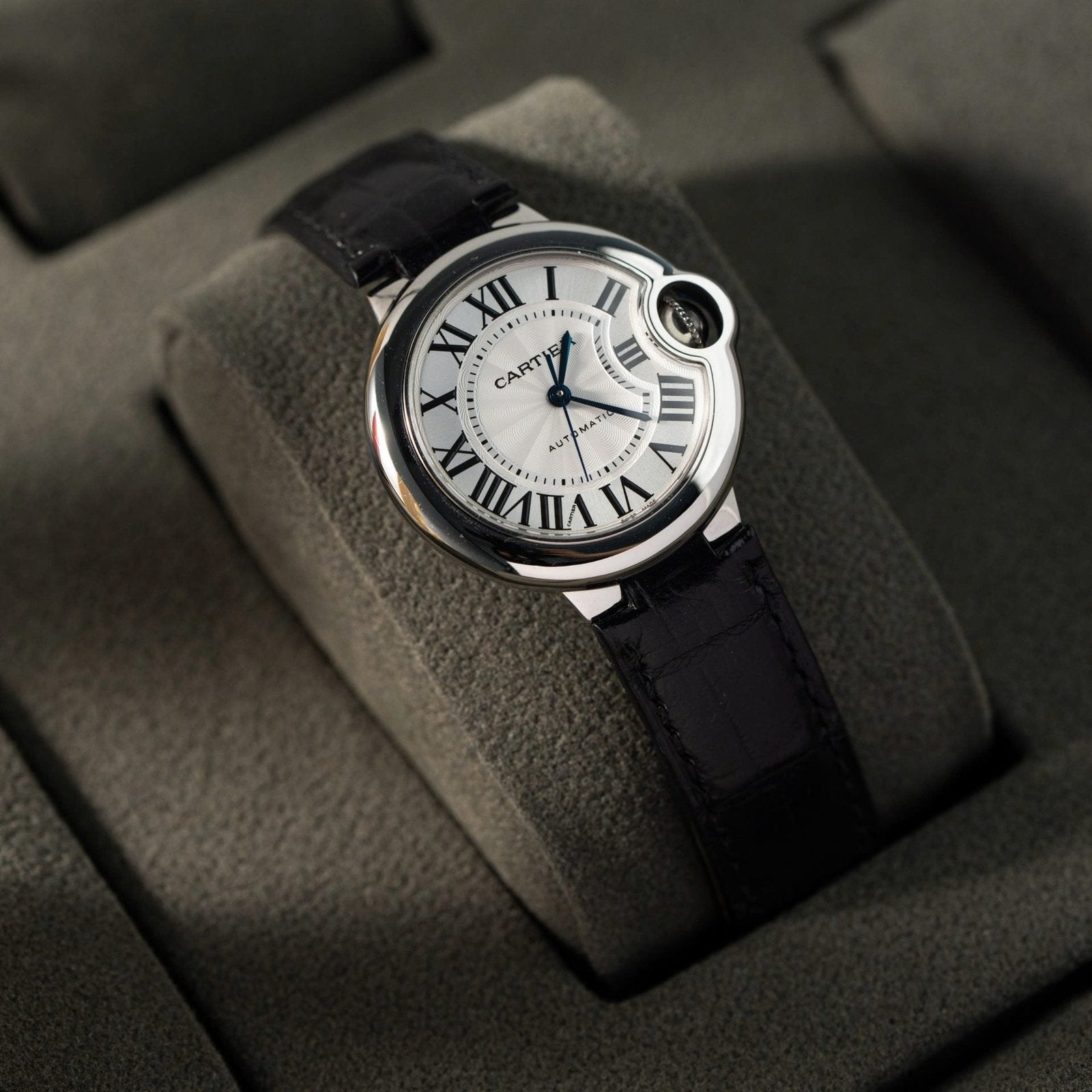 Cartier Ballon Bleu Watch White Dial Leather Strap 36mm