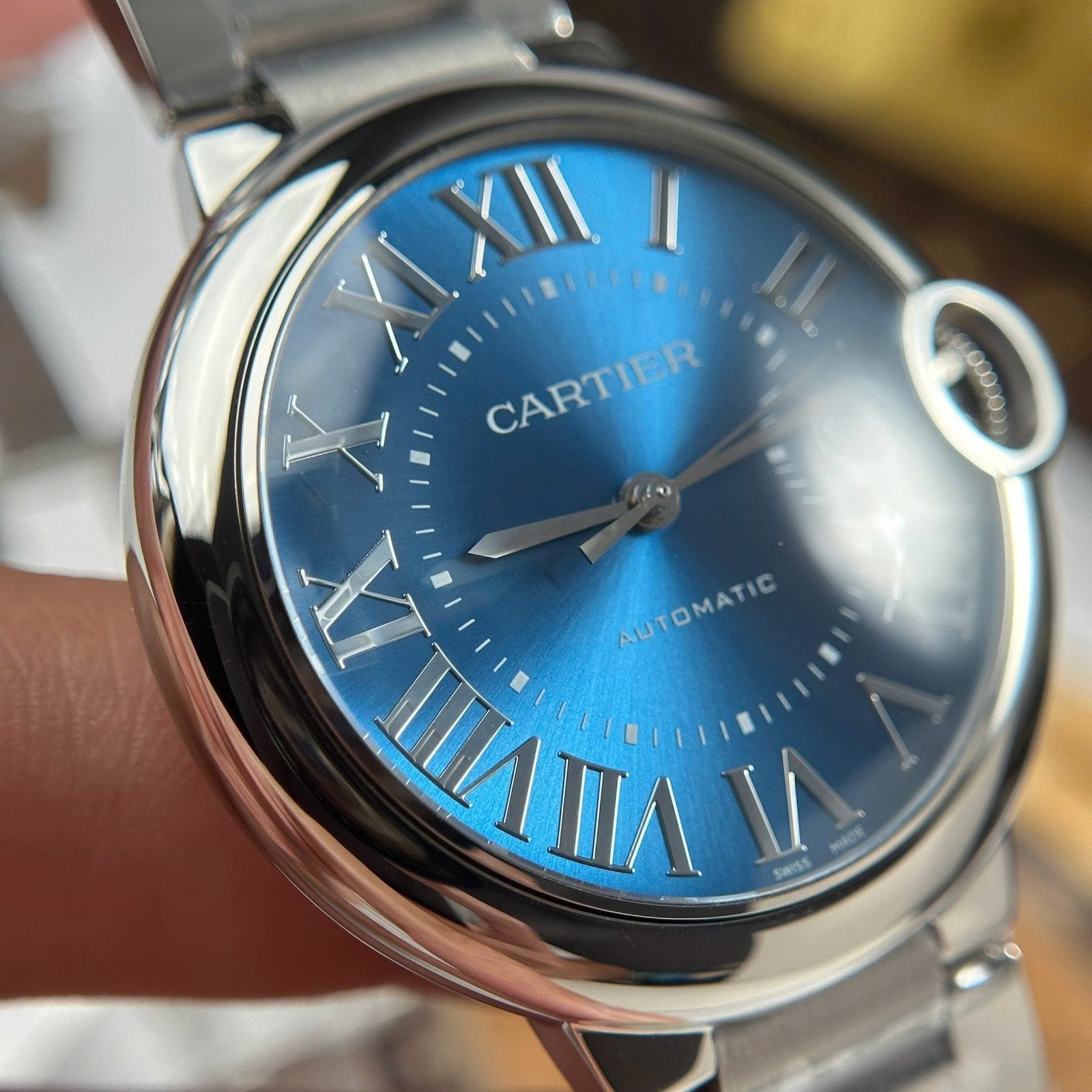 Cartier Ballon Bleu Watch Blue Dial Metal Wire 40mm
