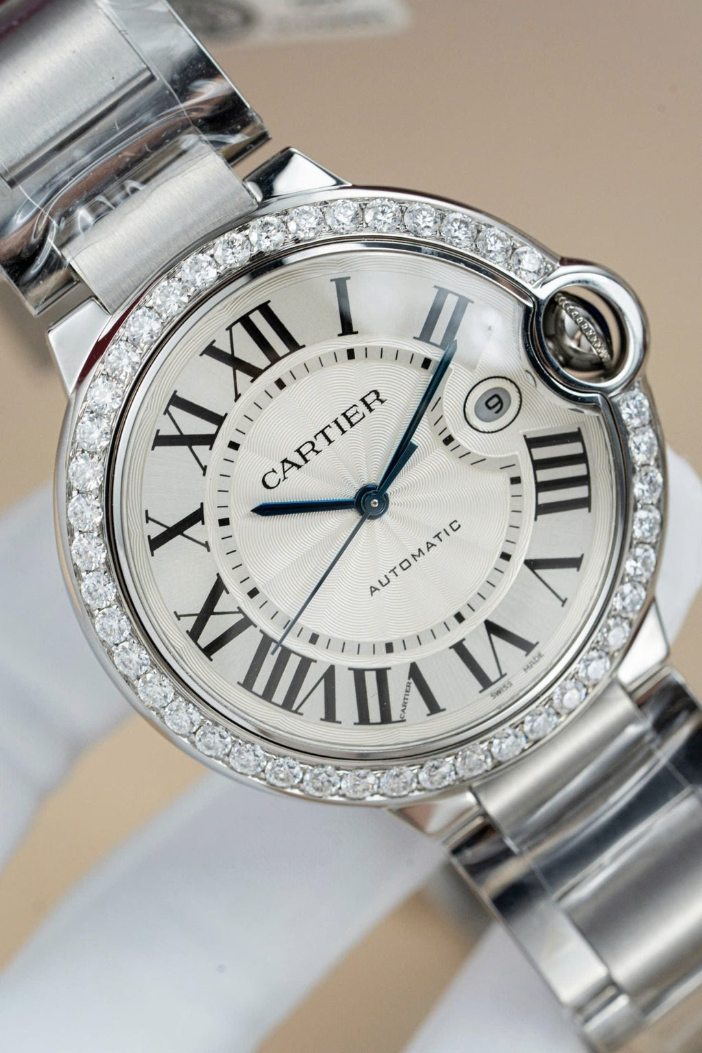 Cartier Ballon Bleu WE9009Z3 White Dial Watch Bezel Diamond Moissanite 42mm