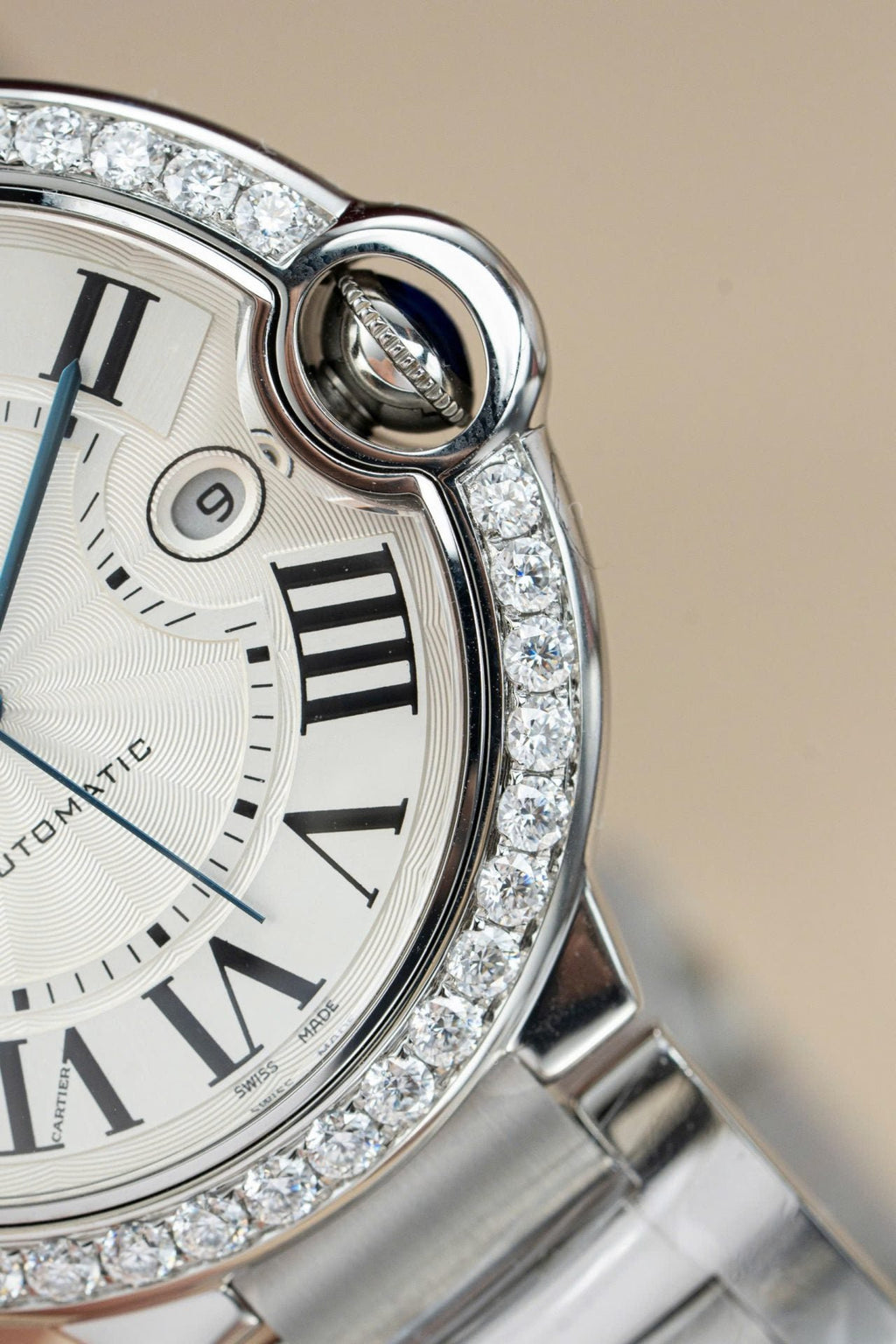 Cartier Ballon Bleu WE9009Z3 White Dial Watch Bezel Diamond Moissanite 42mm
