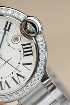 Cartier Ballon Bleu WE9009Z3 White Dial Watch Bezel Diamond Moissanite 42mm