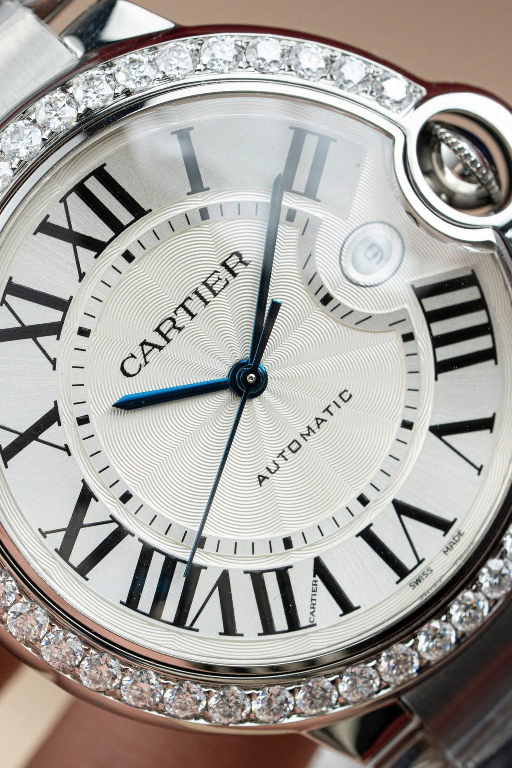Cartier Ballon Bleu WE9009Z3 White Dial Watch Bezel Diamond Moissanite 42mm