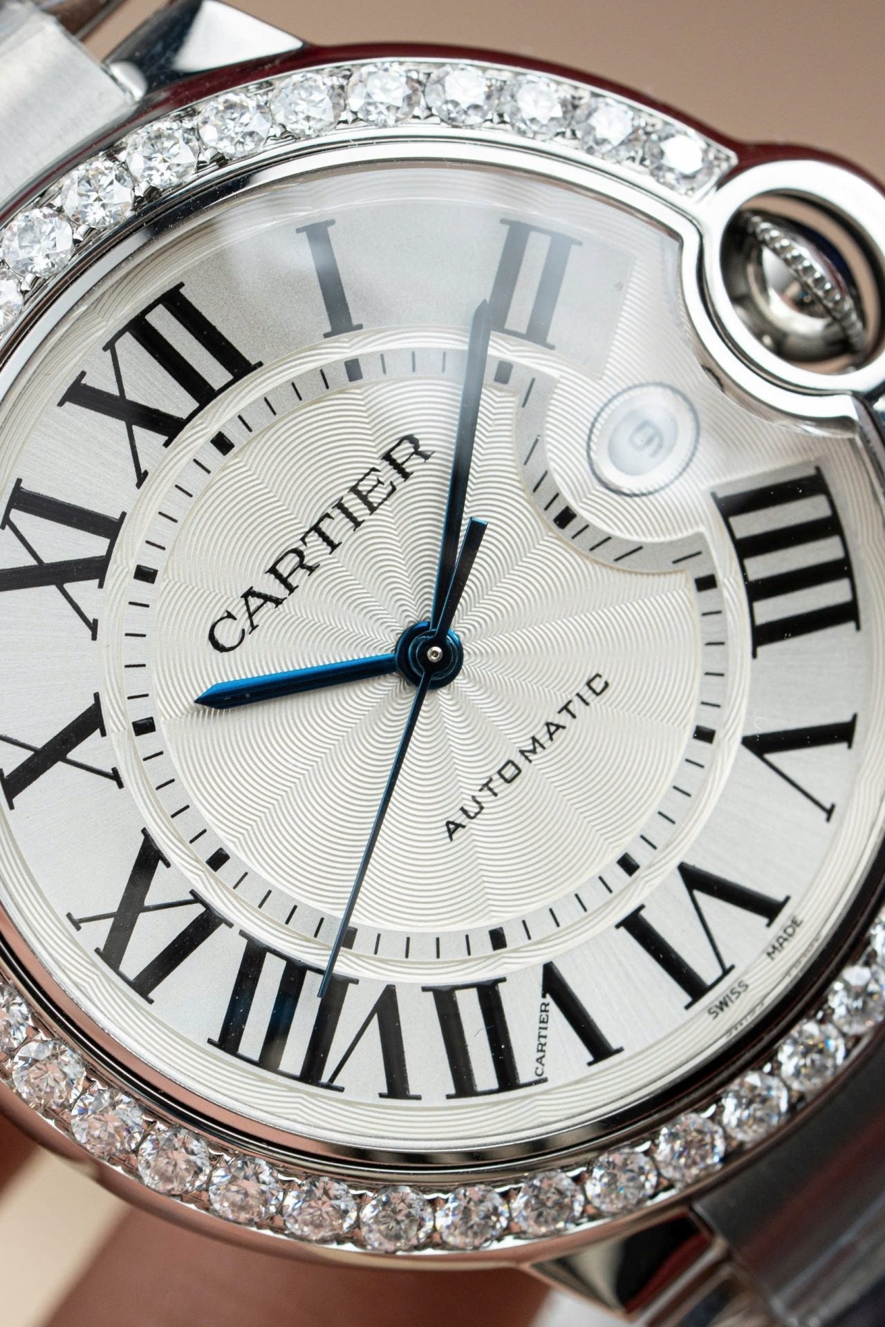 Cartier Ballon Bleu WE9009Z3 White Dial Watch Bezel Diamond Moissanite 42mm