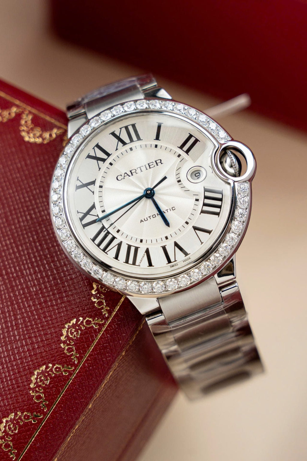 Cartier Ballon Bleu WE9009Z3 White Dial Watch Bezel Diamond Moissanite 42mm