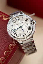 Cartier Ballon Bleu WE9009Z3 White Dial Watch Bezel Diamond Moissanite 42mm