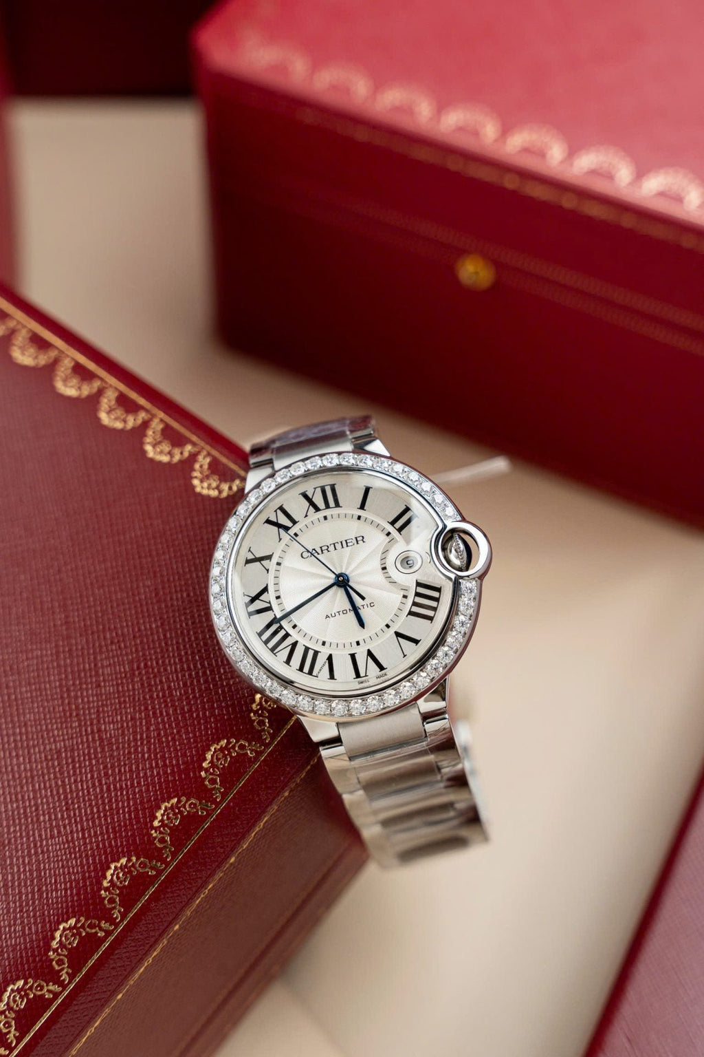 Cartier Ballon Bleu WE9009Z3 White Dial Watch Bezel Diamond Moissanite 42mm