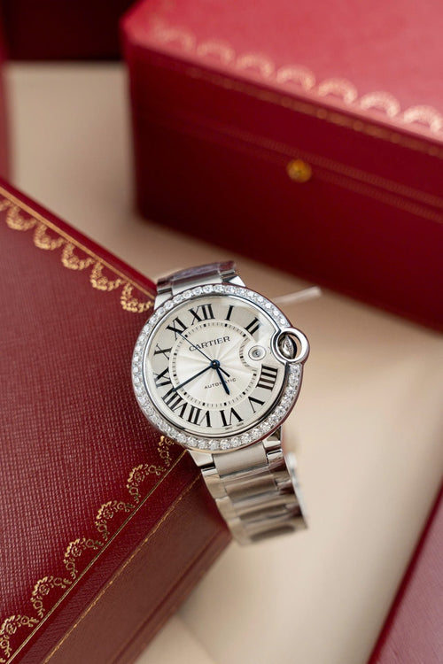 Cartier Ballon Bleu WE9009Z3 White Dial Watch Bezel Diamond Moissanite 42mm